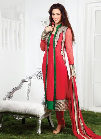 Salwar Kameez: Carrot Salwaar Kameez with Gota Work